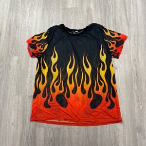 Vintage Hot Topic Flame Fire Mesh Shirt XL Goth Raver Punk Rave See Through y2k